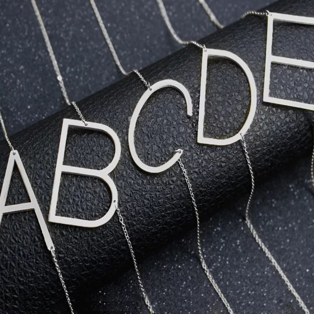 Silver Initial Pendant Necklace Letters A-Z - Picture 2 of 5